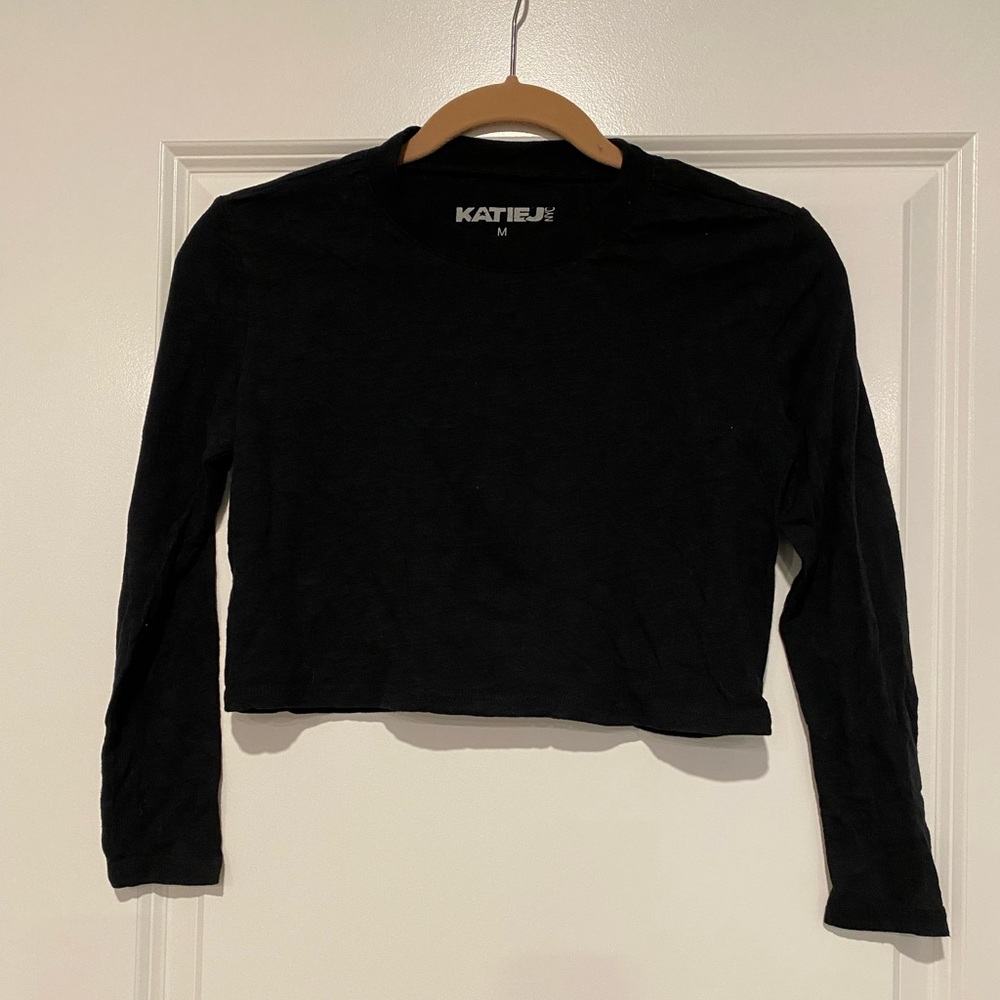 Katie J NYC Black Long Sleeve Crop Top